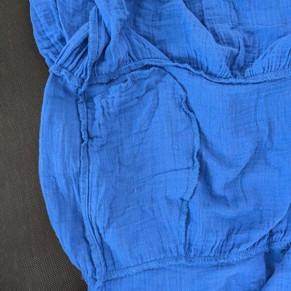 Old navy 💯 Cotton gauze Puff-Sleeve Tiered Mini Swing Dress blue size - Picture 7 of 12